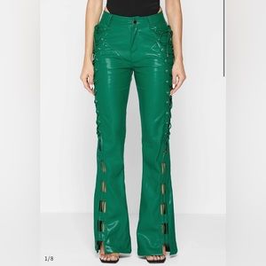 Maniere De Voir green leather lace up pants